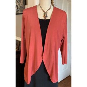 Chico's Easywear Sweater Cardigan Lg Size 2 (Sz 12) Open Front Slinky Orange
